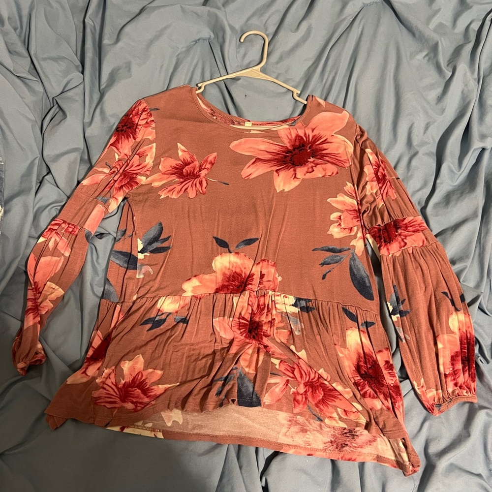 Orange Creek Red and Pink Pleated Long Sleeve Blouse